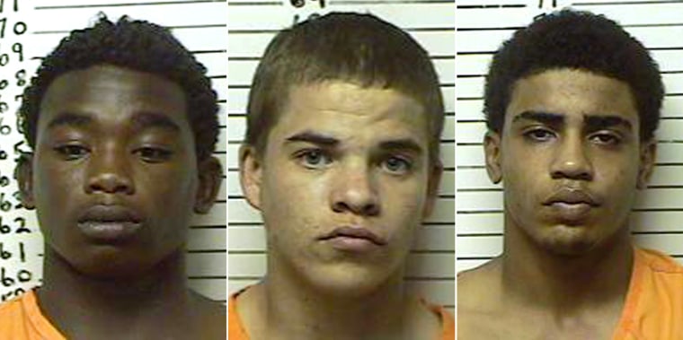 This combination made with booking photos provided by the Stephens County, Okla., Sheriff's Department, shows, from left, James Francis Edwards Jr., 15, Michael Dewayne Jones, 17, and Chancey Allen Luna, 16, all of Duncan, Okla.