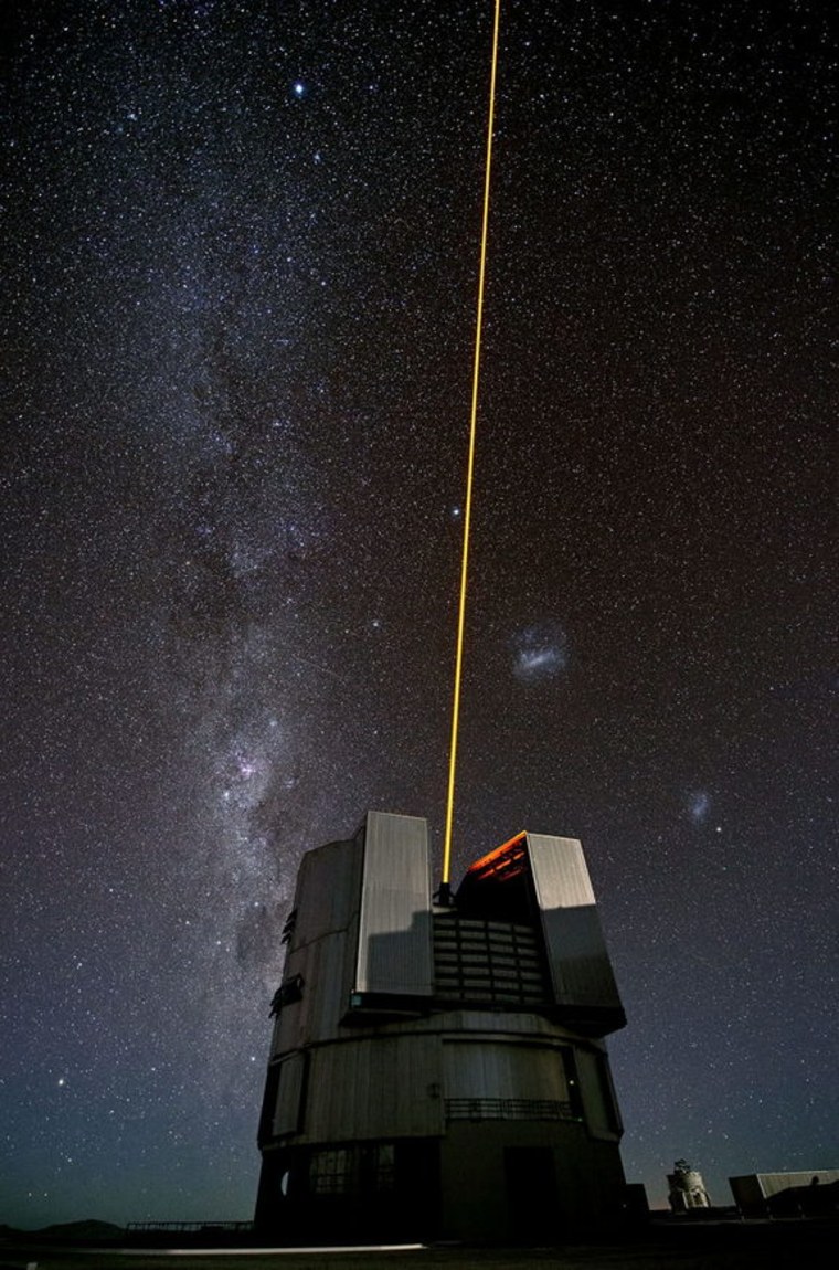 Gerhard Hüdepohl, one of the ESO Photo Ambassadors, captured this spectacular image of ESO’s Very Large Telescope (VLT) during the testing of a new la...