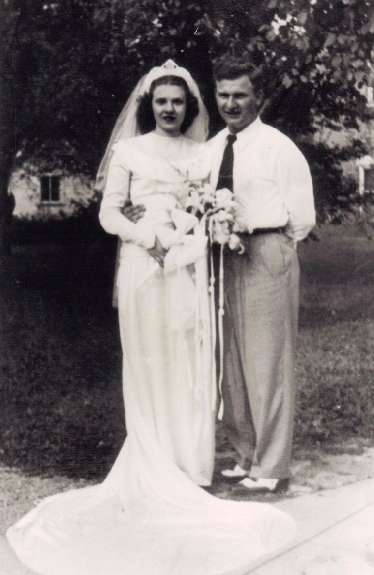 Harold and Ruth Knapke pose for a photo on their wedding day in St. Henry, Ohio, on Aug. 20, 1947.