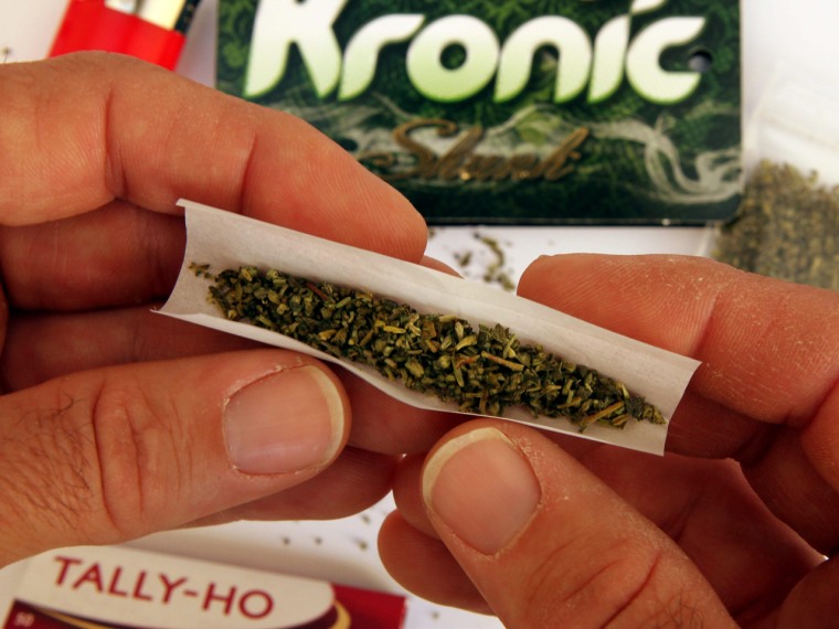 A synthetic cannabis product named 'Kronic' which is legal to buy in Australia, on sale at the 'Fulfillment Adult Shop' in Newcastle, costing $50 for ...