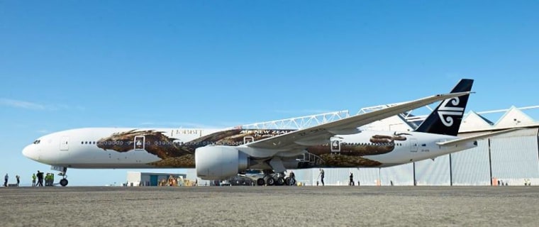 An Air New Zealand Boeing 777-300 aircraft shows the mythical dragon Smaug in the second installment of Sir Peter Jackson's