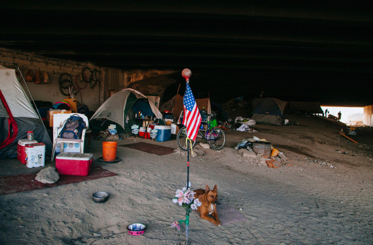 A view of a homeless camp during an outing with Vet Hunters near freeway overpasses in California's San Gabriel Valley on Tuesday, Nov. 26. Vet Hunters is an organization that finds and helps homeless US war veterans, connecting them with needed resources, founded by U.S. Army Reserves. Sgt. Joe Leal.
