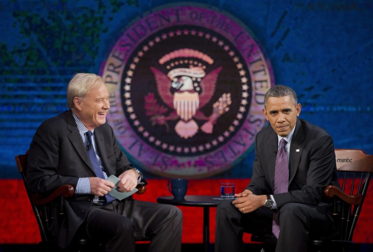President Barack Obama talks with MSNBC's Chris Matthews on Thursday, Dec. 5, 2013.