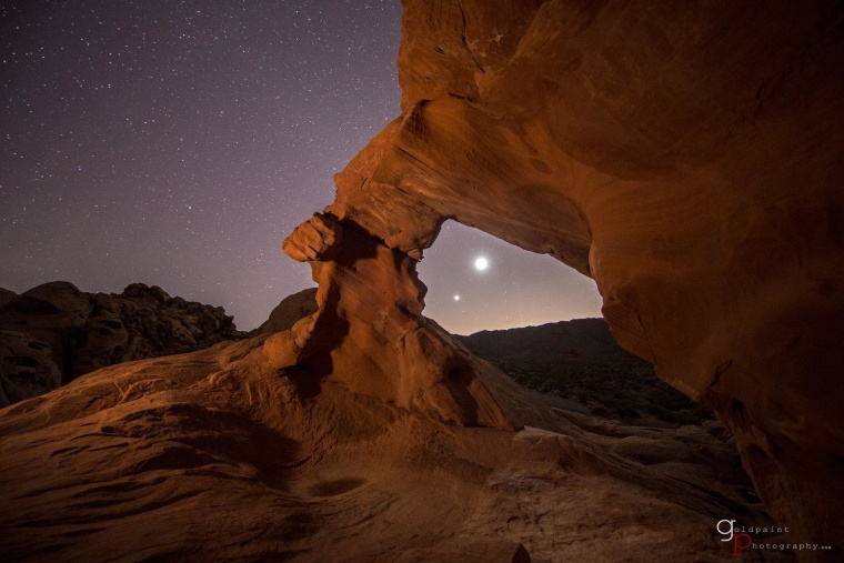 Astrophotographer Brad Goldpaint framed Venus and the moon in a natural arch in Nevada's Valley of Fire State Park on Thursday evening. For more about Goldpaint and his work, check out the Goldpaint Photography website and Facebook page.