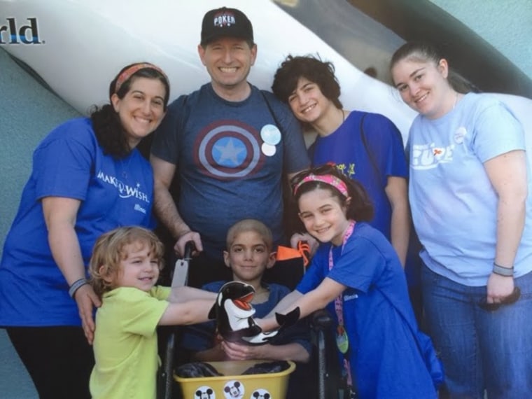 Sam Sommer and his family at Disney World, a trip they took thanks to the Make A Wish Foundation and Sam's other \"wish granters.\" His mother Phyllis has been chronicling his fight against the illness on her blog.