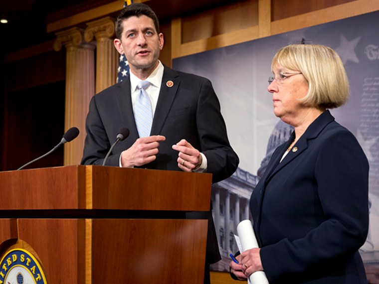 House Budget Committee Chairman Paul Ryan, R-Wis., and Senate Budget Committee Chairwoman Patty Murray, D-Wash., announce a tentative agreement between Republican and Democratic negotiators on a government spending plan, at the Capitol in Washington, Tuesday, Dec. 10, 2013.