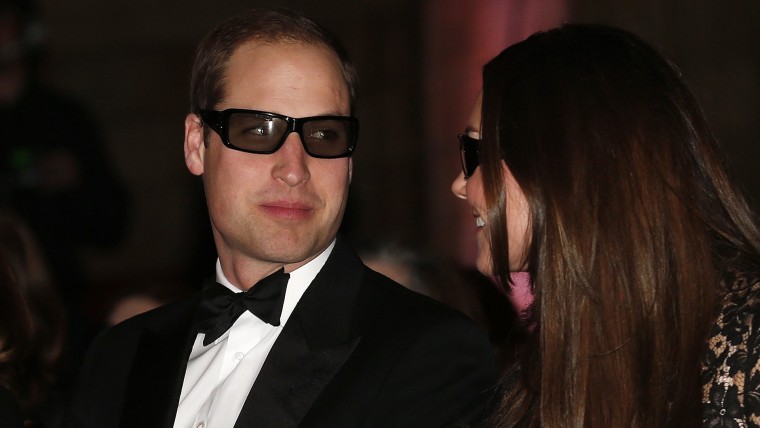 Britain's Prince William and his wife Catherine, the Duchess of Cambridge, wear 3D glasses before a screening of \"David Attenborough's Natural History...