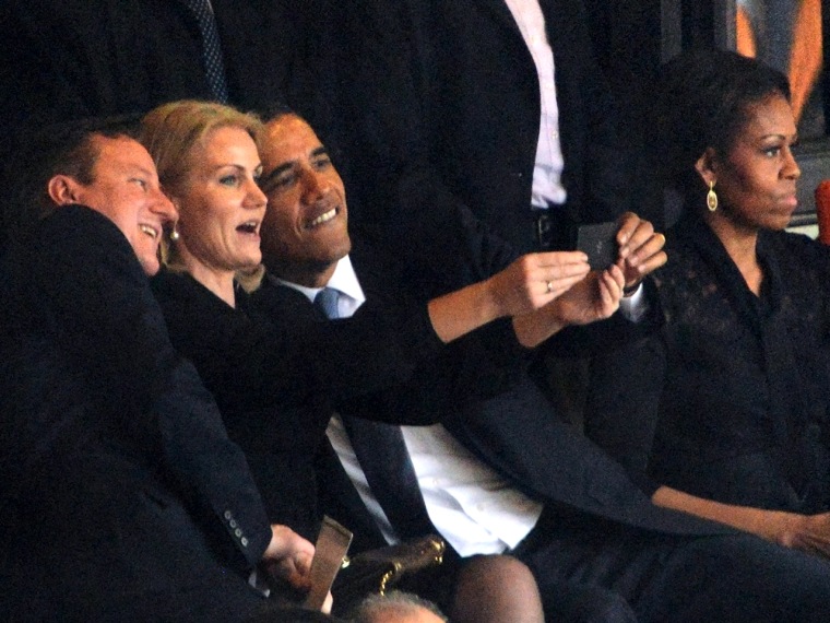 ALTERNATIVE CROP

US President  Barack Obama (R) and British Prime Minister David Cameron pose for a picture with Denmark's Prime Minister Helle Thorn...