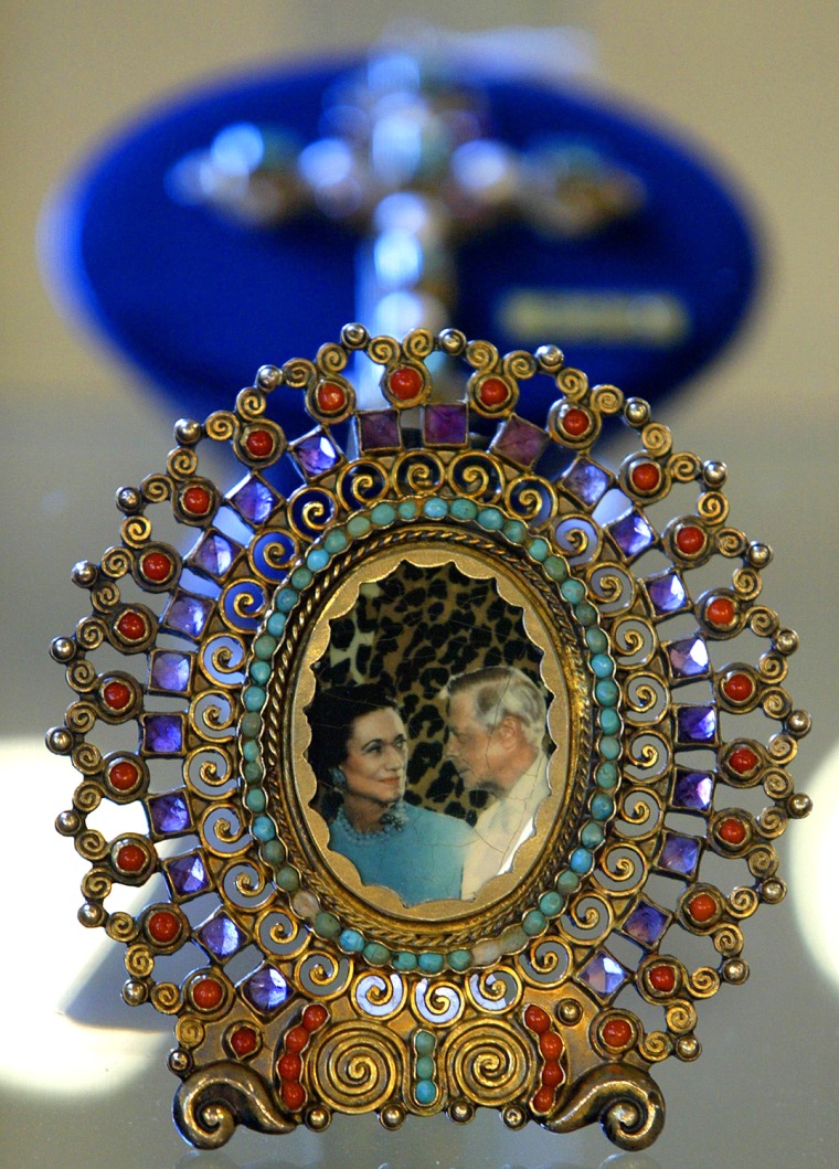 A cameo depicting Edward VIII with Wallis Simpson, the American divorcee woman for who Edward VIII abdicated from the British throne, is seen at Chris...