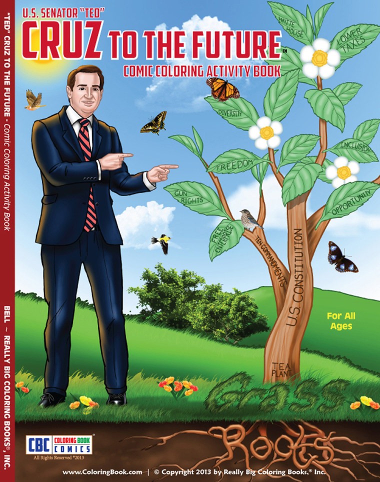 In this photo provided by Really Big Coloring Books Inc. is the front of a coloring book featuring Texas tea party darling U. S. Sen. Ted Cruz. The pu...