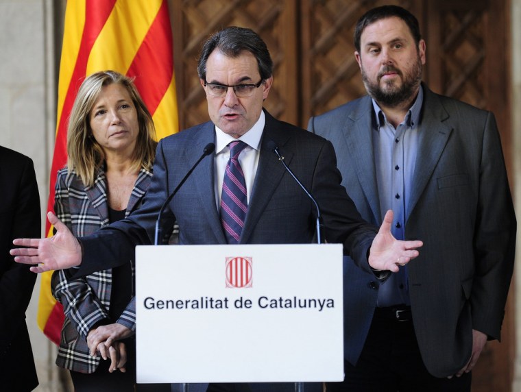 Head of the Catalunyan regional government Artur Mas speaks during a press conference on Dec. 12, 2014 in Barcelona.