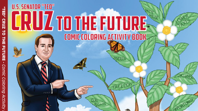 In this photo provided by Really Big Coloring Books Inc. is the front of a coloring book featuring Texas tea party darling U. S. Sen. Ted Cruz. The pu...