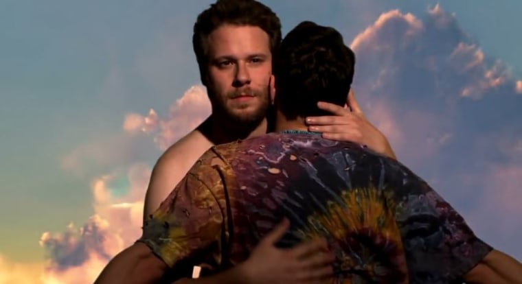 James Franco and Seth Rogen doing their best \"Kimye\" impression.