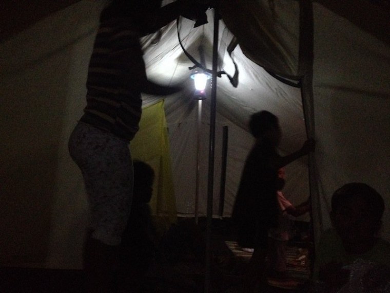 One of the UNHCR solar lanterns in action in the typhoon devastated region of the Philippines.