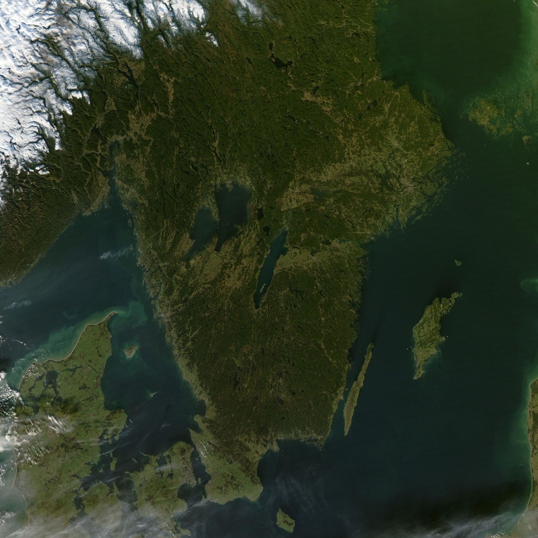 The MODIS imager on NASA's Aqua satellite captured this true-color image of southern Sweden on Nov. 17.