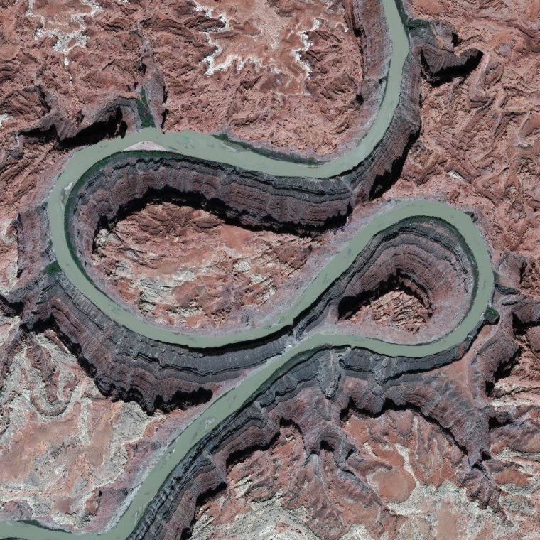 The Colorado River twists through Utah in a picture captured by DigitalGlobe's GeoEye 1 satellite on April 22.