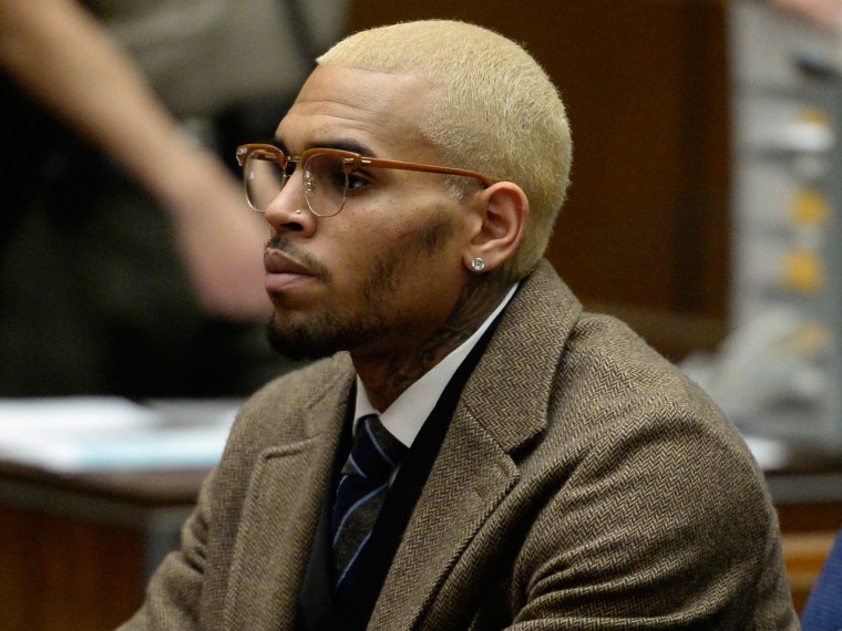 Singer Chris Brown appears in court during a probation violation hearing in Los Angeles.