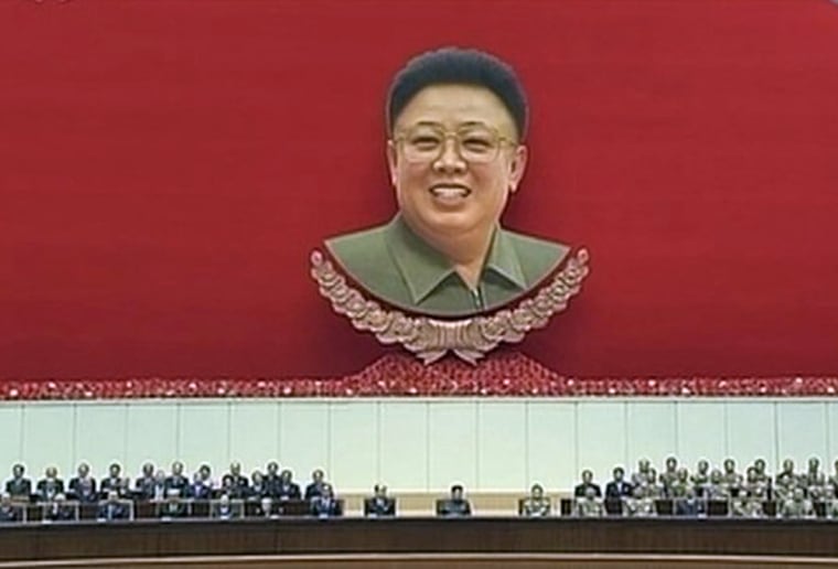 North Korean leader Kim Jong Un (center) attends a mass indoor memorial rally in Pyongyang in a still image taken from video released by North Korean state TV on Tuesday.