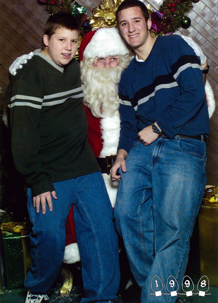 The photos turned into a yearly family tradition, even when the boys outgrew Santa's lap. And at a certain point, they just had to keep the streak going...
