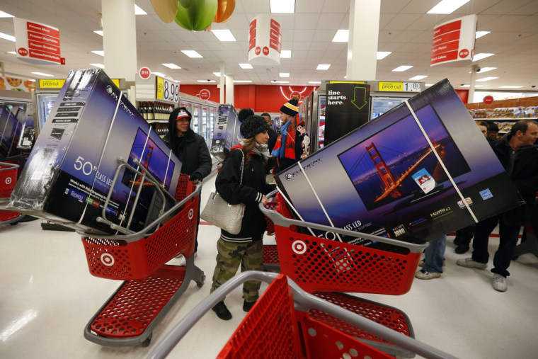 Yeah, but did they haggle for them? Holiday shoppers line up with televisions on discount at the Target retail store in Chicago, Illinois, November 28...