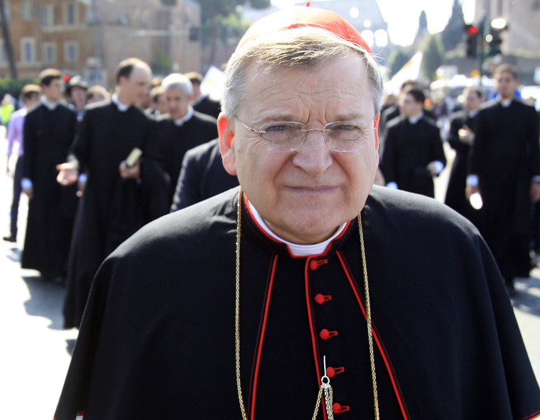 Cardinal Raymond Leo Burke, seen here during an anti-abortion march in Rome in 2012, has been replaced on the Vatican's Congregation of Bishops.