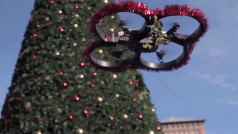 The \"mistletoe drone\" is the latest interactive project in San Francisco by artist George Zisiadis.