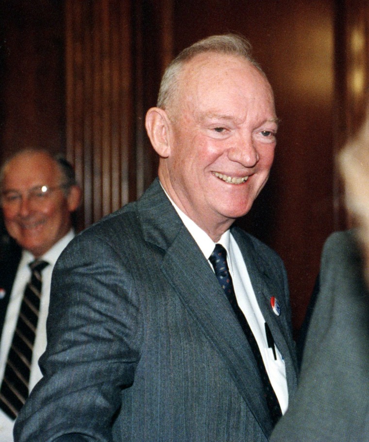 John Eisenhower, son of Republican President Dwight D. Eisenhower, says in a newspaper column this week that he'll vote for Democratic Sen. John Kerry for president on Nov. 2. Eisenhower, shown in a 1990 photo, says he switched his party affiliation from Republican to independent and that he's lost confidence in his former party.
