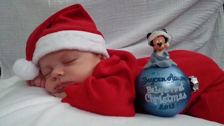 Brycen Aaron born Nov. 2, showing his Christmas spirit.