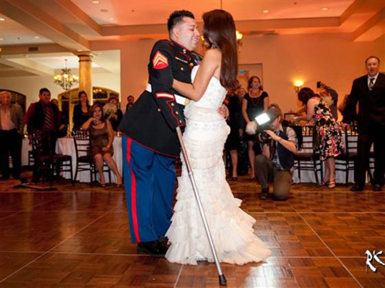 Juan Dominguez and his wife Alexis share a moment on the dance floor at their wedding last month.