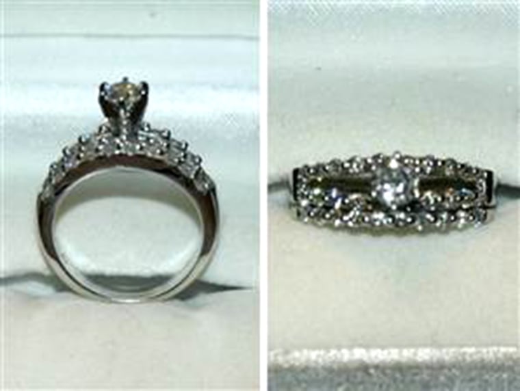 The engagement ring and wedding ring for which Rusty Jones exchanged six Chiefs-Broncos tickets.