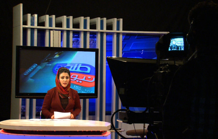 A female newscaster appears on Afghanistan's Tolo TV.