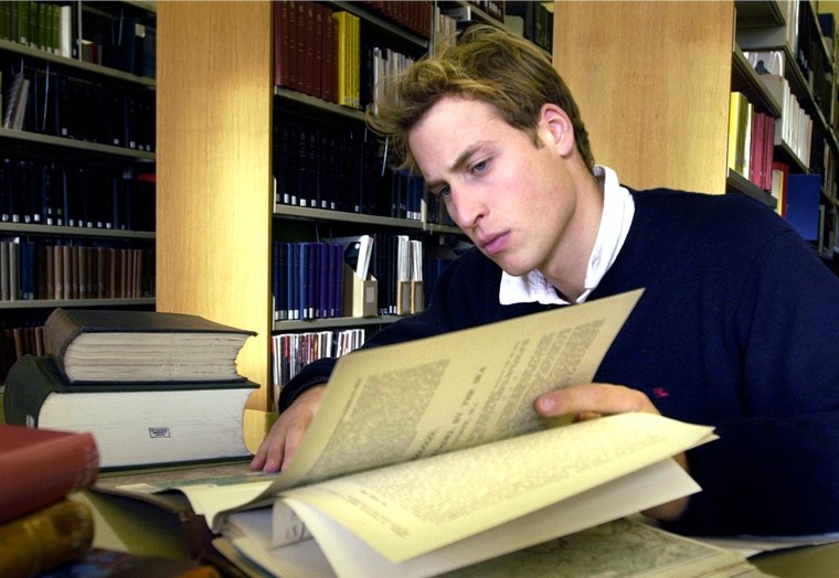 Prince William studies on Nov. 15, 2004 in the main library at University of St Andrews in Scotland, where he was a student.