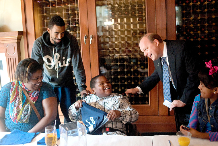 Charvis Brewer, 8, was astonished when Grizzlies announcer Pete Pranica burst into a Memphis restaurant on Sunday and told the Brewer family that Charvis had been drafted by the team.