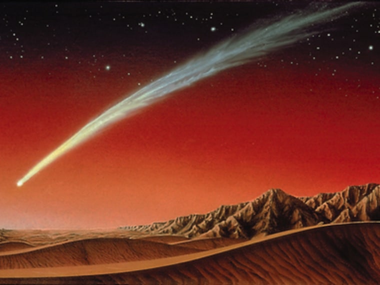 This illustration of a bright comet over Mars was created by artist Kim Poor.