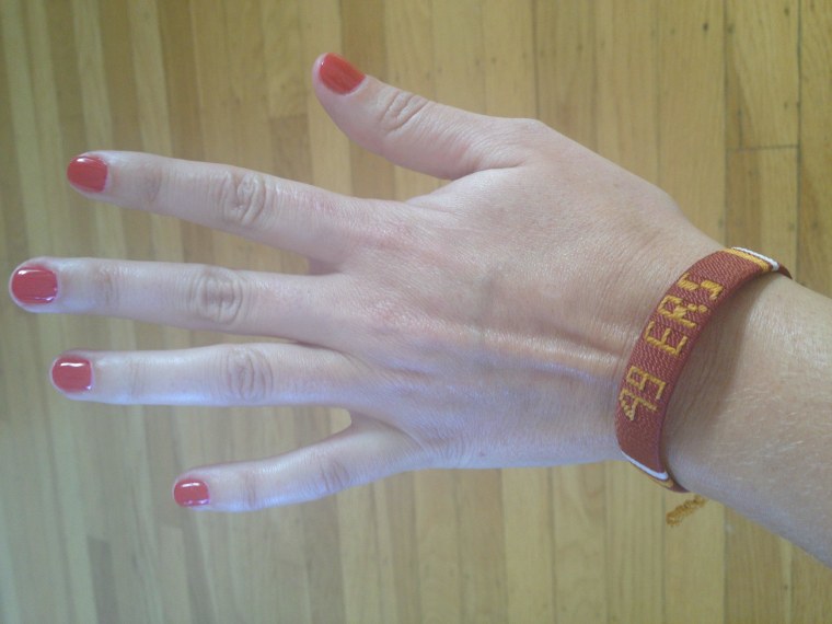 Daisy Barringer's lucky 49ers bracelet.
