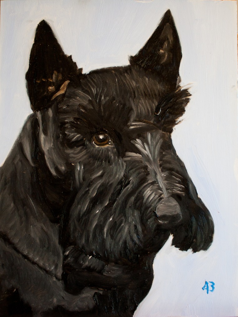 An oil painting of Barney by President George W. Bush.