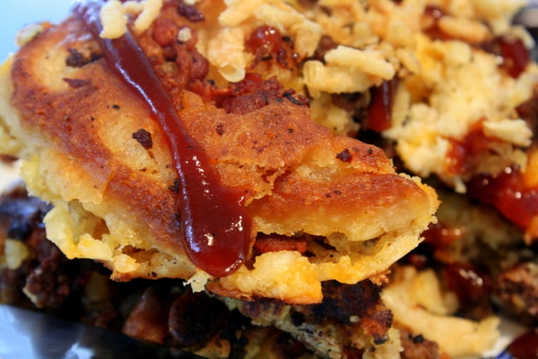 Mmm... bacon cheeseburger pancakes are sure to be a hit at breakfast or dinner!