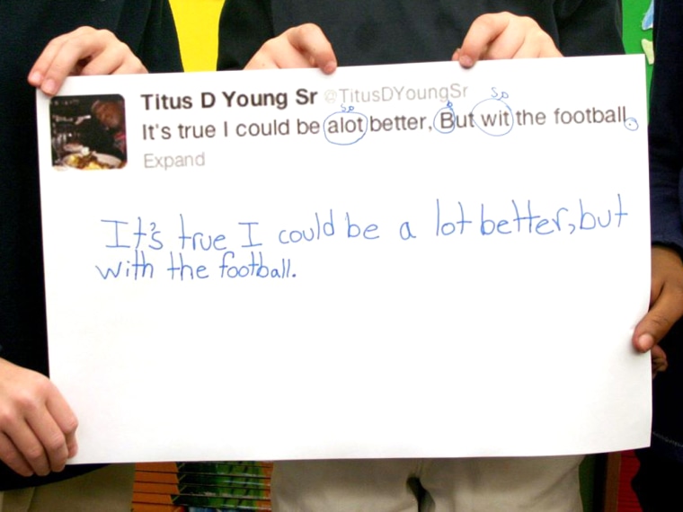 The elementary school students had some fixes for the NFL stars' tweets.