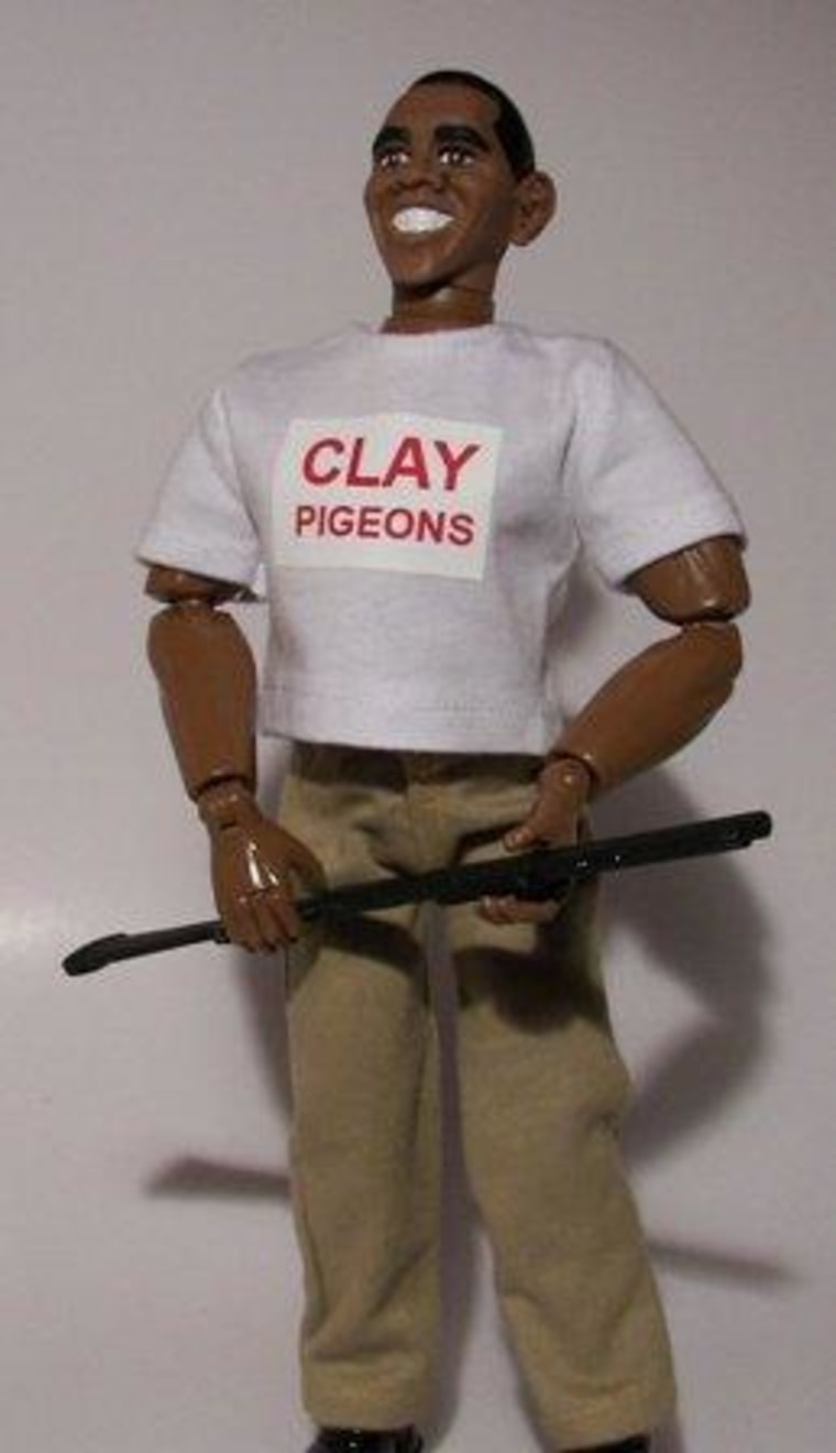 The Obama skeet-shooting doll from Herobuilders shows the president holding a rifle.