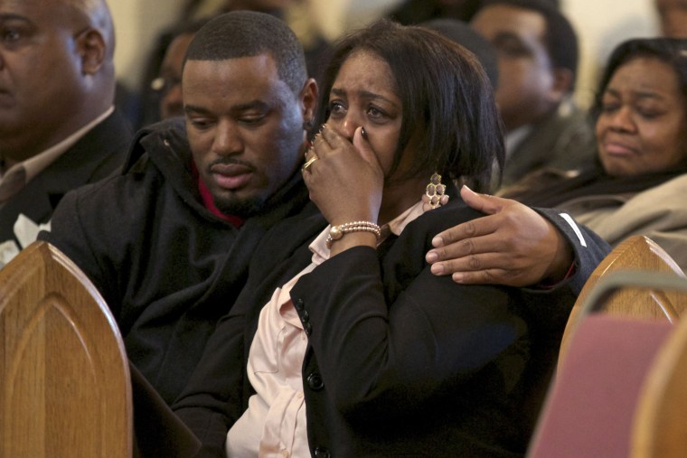 Shirley Chambers cries during the funeral for her son Ronnie Chambers, 33, a victim of gun violence, in Chicago on Feb. 4. Shirley Chambers of Chicago had four children - three boys and a girl. Now they're all gone. Her son, Ronnie Chambers, was the last of the single mother's children - all victims of gun violence in Chicago over a period of 18 years.