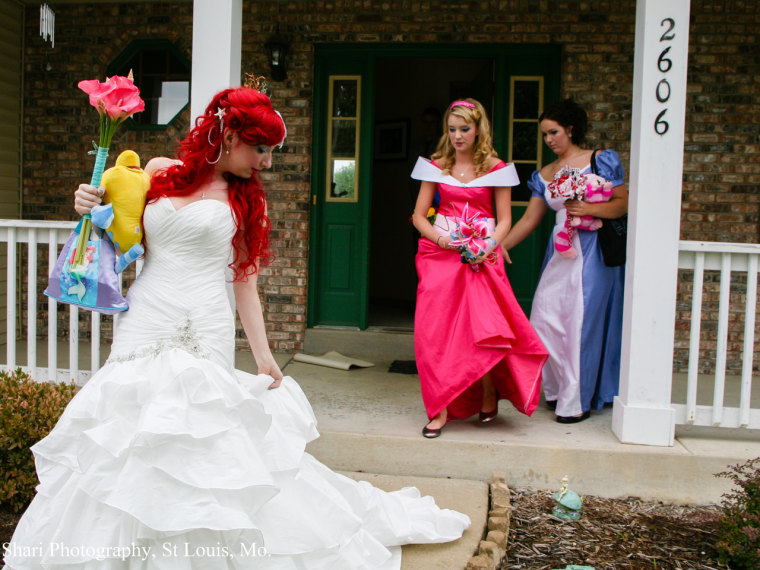 The regal bridesmaids look on as their princess departs to the ceremony.