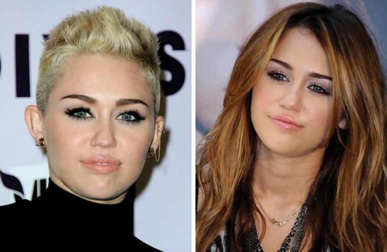 The long and short of it: Miley Cryus in December, left, and in 2010.