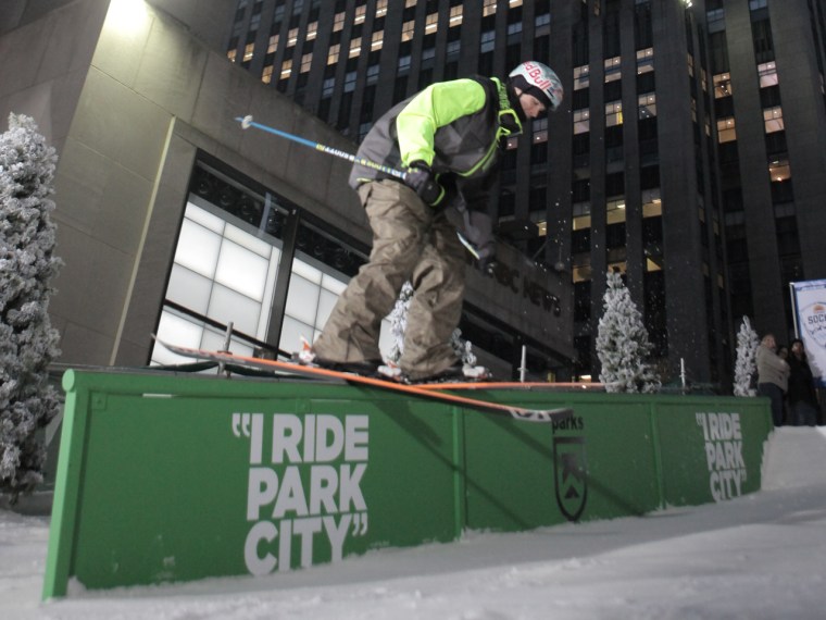 Slopestyle skier Bobby Brown does on the TODAY plaza.