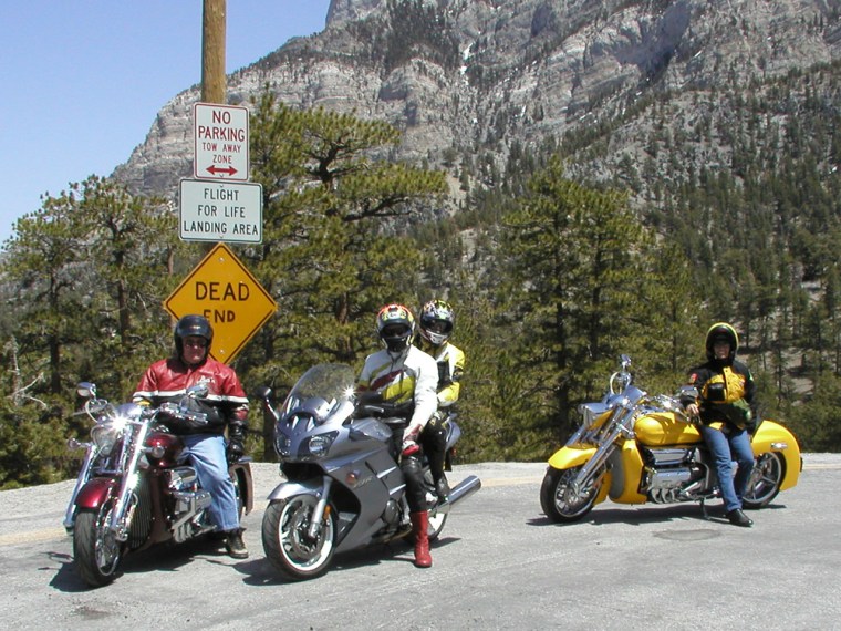 Jim Lattimore, far left, and his wife, Joey, far right, ride up Mt. Charleston, just west of Las Vegas, with their friends, Rip and Susan Harris. All four are older than 50.