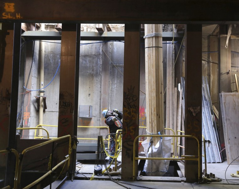 A contractor works on the East Side Access project beneath midtown Manhattan in New York.