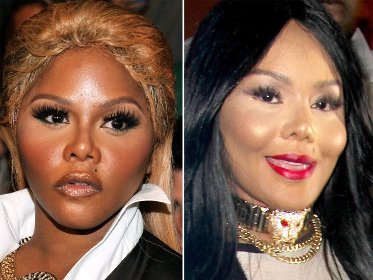 Rapper Lil Kim in 2012, left, and 2013, right.