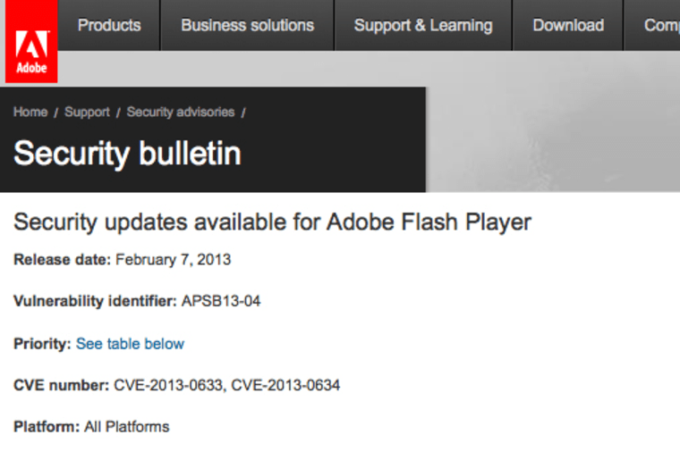 Adobe Flash security bulletin