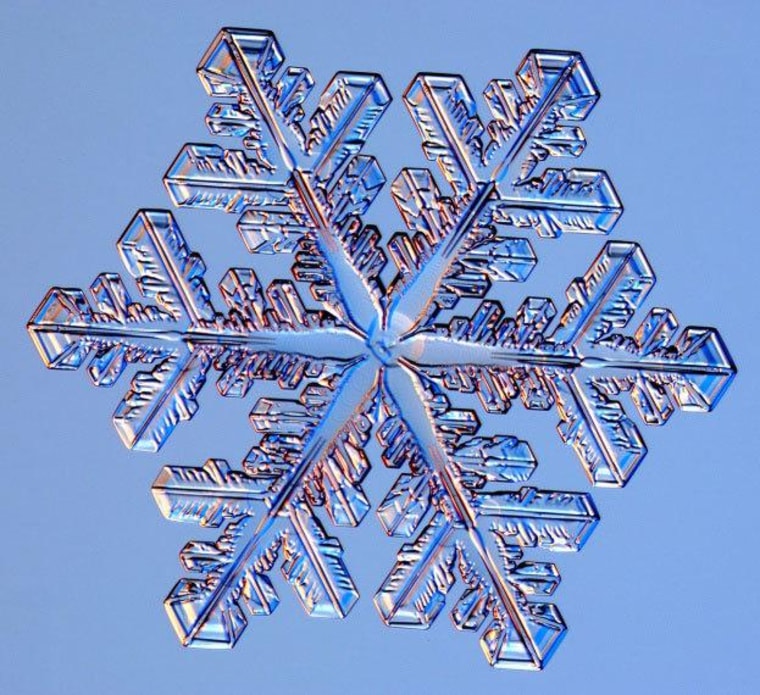 Kenneth Libbrecht, professor of physics at California Institute of Technology, photographs snowflakes in the field and in his lab. Studio-type lighting, even outdoors, brings out angles, texture and color that are otherwise hard to spot.