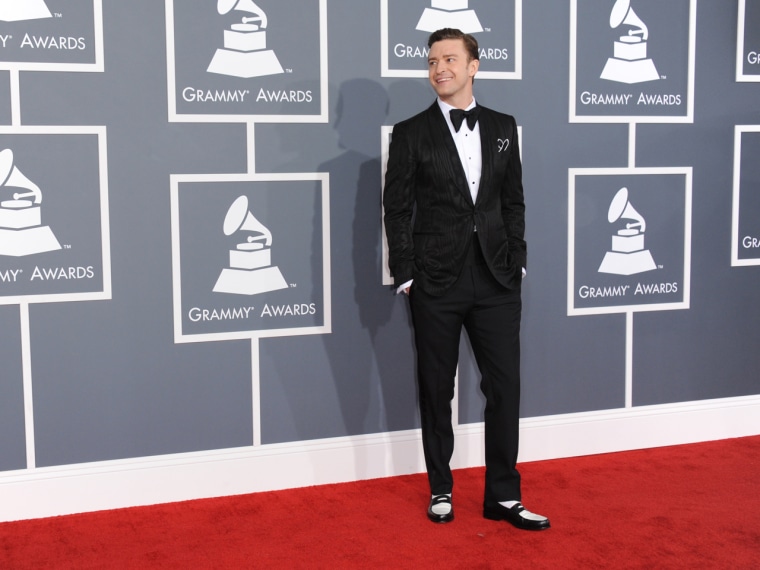 Justin Timberlake arrives at the 55th annual Grammy Awards on Sunday.
