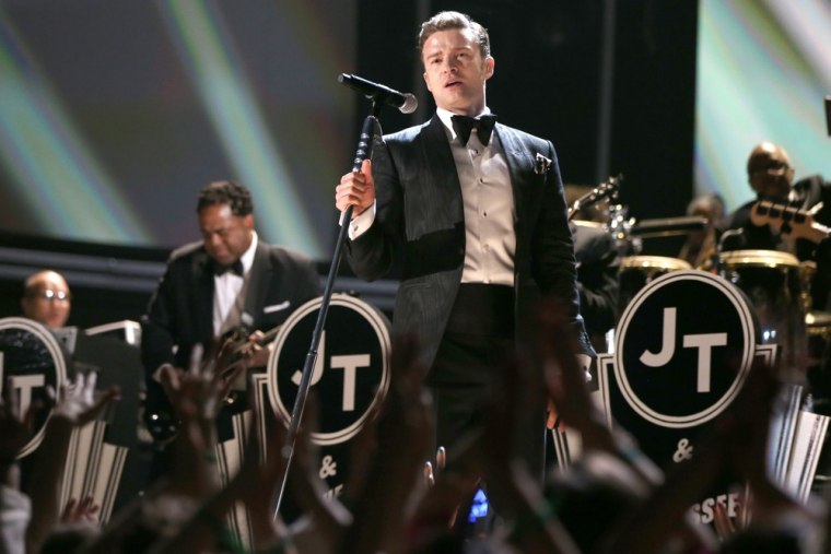 Justin Timberlake performs at the 55th annual Grammy Awards.